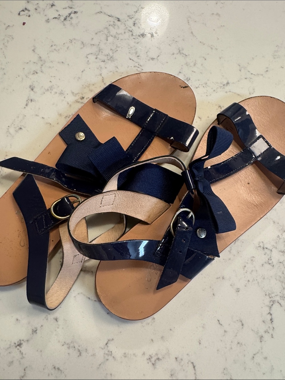 Jacadi Navy Patent Bow Toddler Sandals